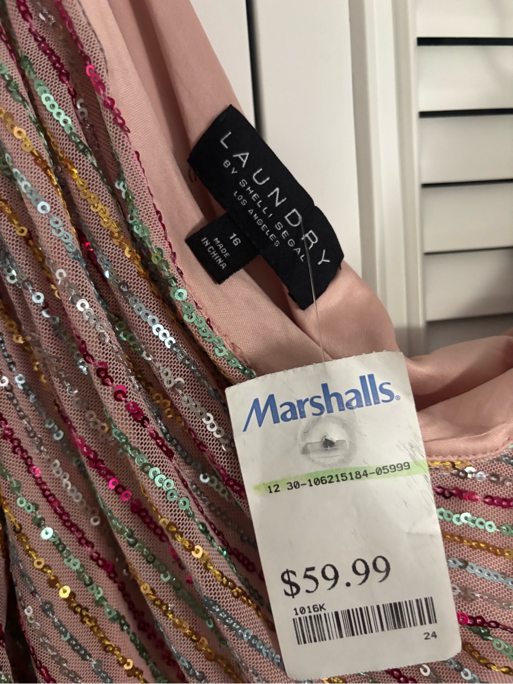 Laundry By Shelli Segal Blush Sequin Stripe A-Line Dress